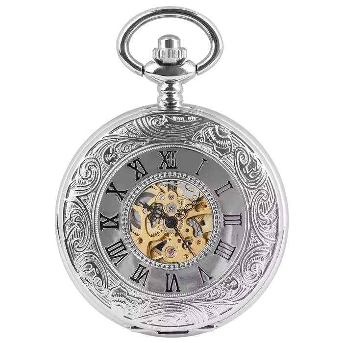 Montre de poche mécanique homme femme à remontage manuel Double Hunter Chiffres romains Montres de p