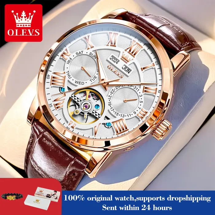 OLEVS 6668 hommes montres automatiques échelle romaine montre mécanique