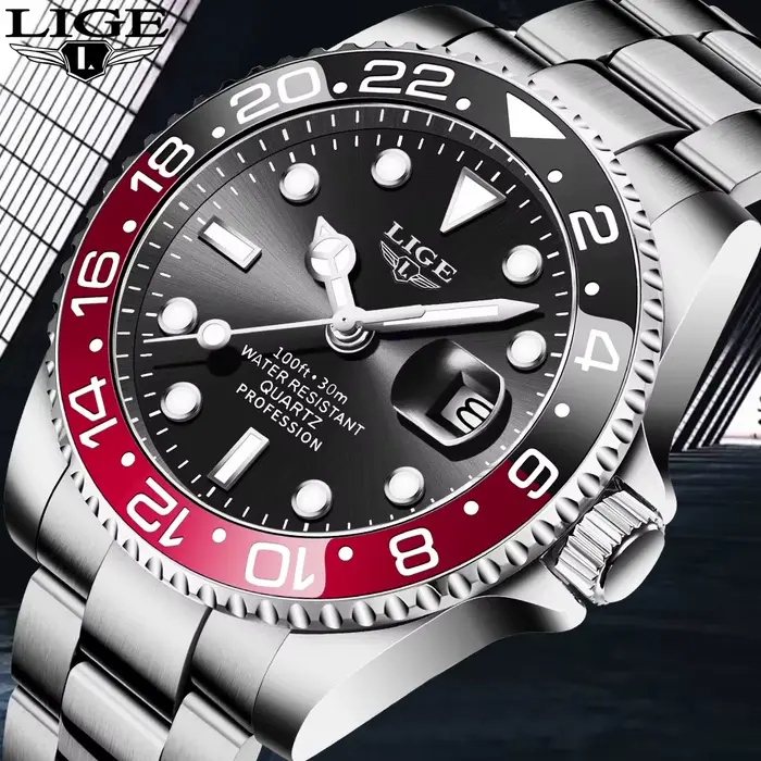LIGE montre de plongée hommes mode affaires 3ATM étanche lumineux Quartz montres