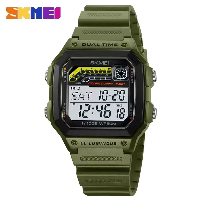 SKMEI 2307 compte à rebours de luxe affichage LED en acier inoxydable montres pour hommes étanche sp