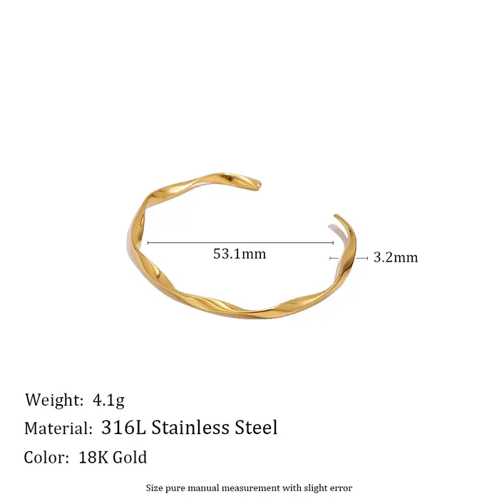 Bracelet ouvert torsadé fin E.B.belle Mobius, plaqué or 18 carats, ajustable, hypoallergénique, en a