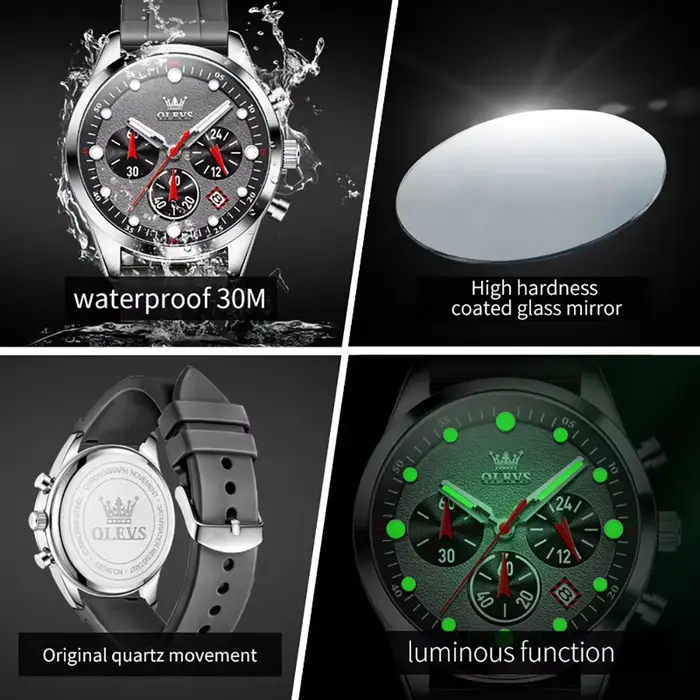 OLEVS 5602 montre de luxe pour hommes bracelet en Silicone étanche chronographe lumineux classique homme