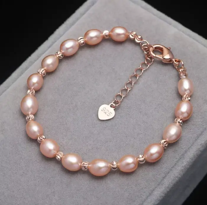 Bracelet de perles d'eau douce naturelles Bracelet de vraies perles femme réglable perles de riz Bra