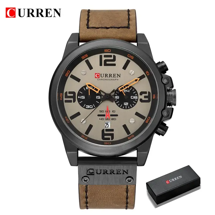 CURREN hommes montres haut de gamme marque étanche Sport montre-bracelet chronographe Quartz militaire en cuir véritable Relogio Masculino