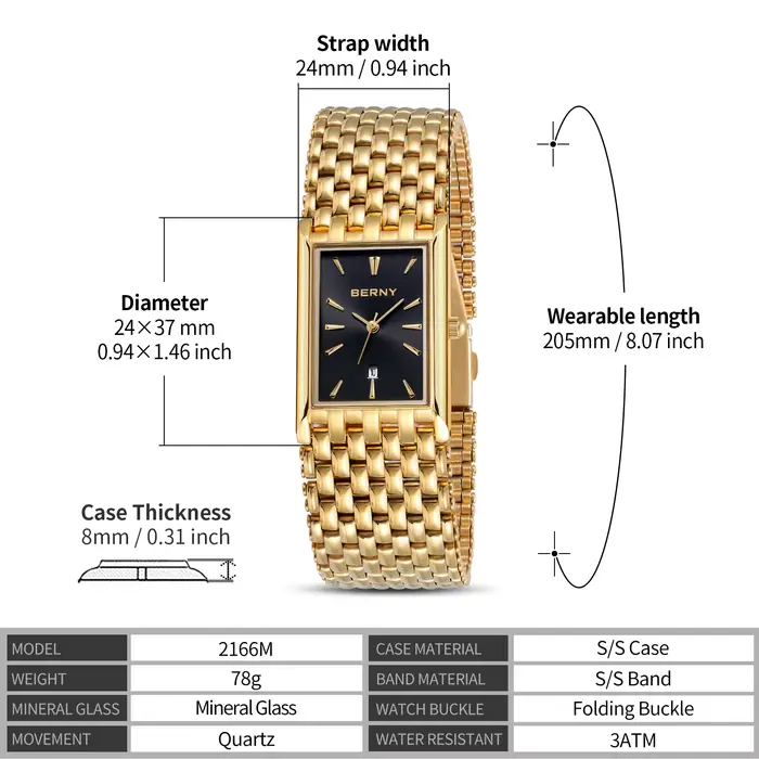BERNY – montre à Quartz carrée pour hommes