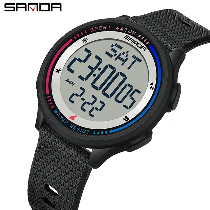SANDA montre pour hommes fonctions multiples Sports de plein air chronomètre étanche mouvement numérique LED