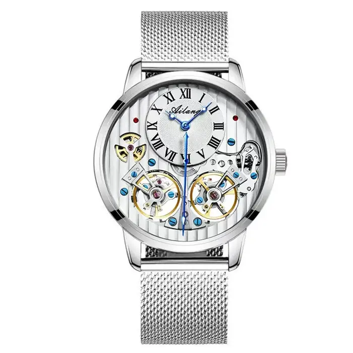 Montre homme AILANG automatique double tourbillon lumineuse résistante à l'eau pour homme occasions spéciales élégante horlogerie mécanique acier inoxydable