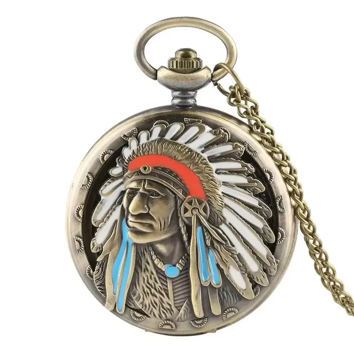 Montre de poche vintage en alliage style indien pour homme et femme occasions spéciales colliers chaînes pulls