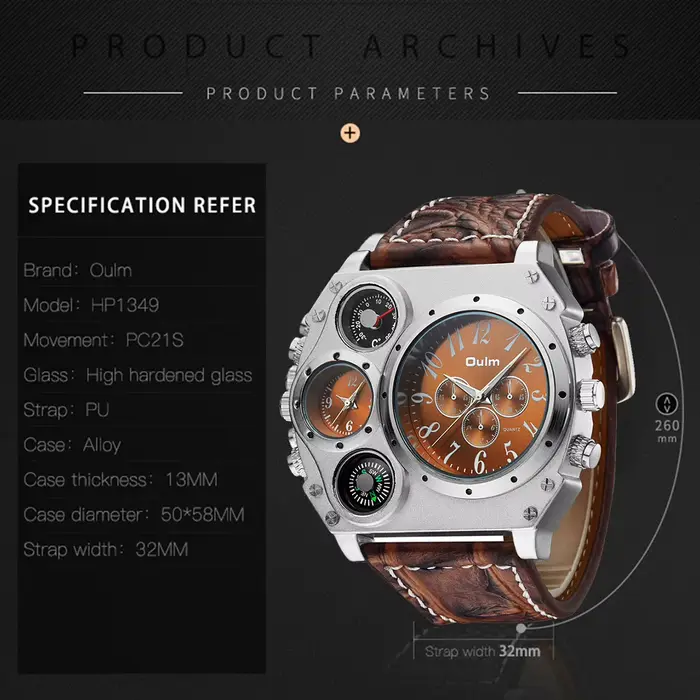 Montre sport Oulm avec mouvement à quartz et design unique pour homme, résistante aux chocs, convient pour les affaires, loisirs et activités quotidiennes