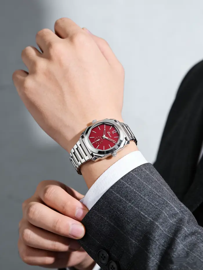 Montre de luxe pour homme avec cadran octogonal - Bracelet en acier inoxydable
