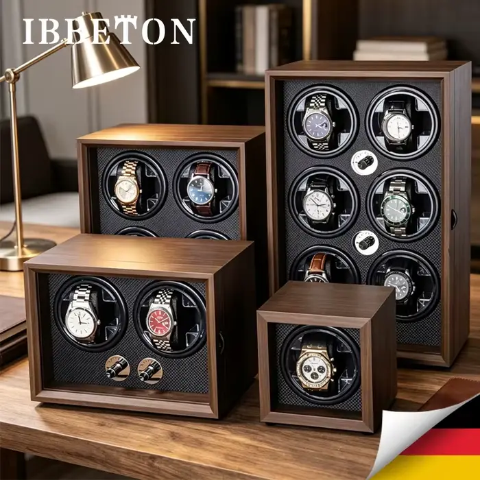 IBBETON Boîte à montres automatique en bois grain noyer noir
