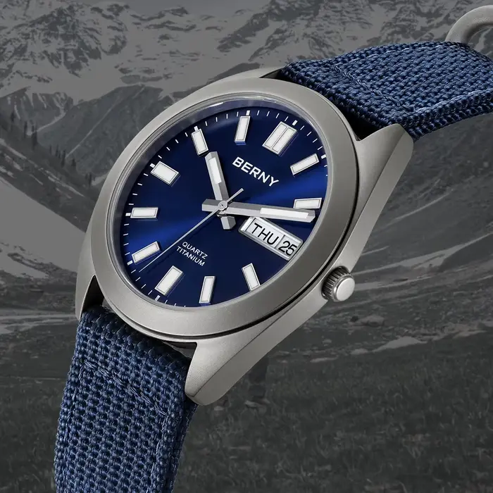 Montre en titane BERNY sportive avec verre saphir étanche pour homme occasions spéciales et activités quotidiennes