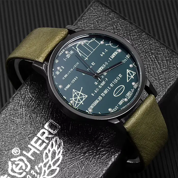 Montre homme à quartz avec formules mathématiques imprimées, bracelet en cuir, étudiant et professionnel, pour occasions quotidiennes et formelles