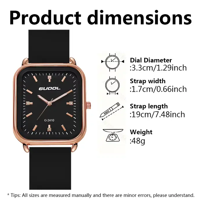 Montres à quartz élégantes et luxueuses pour hommes et femmes avec cadran carré et bracelet en caoutchouc pour diverses occasions