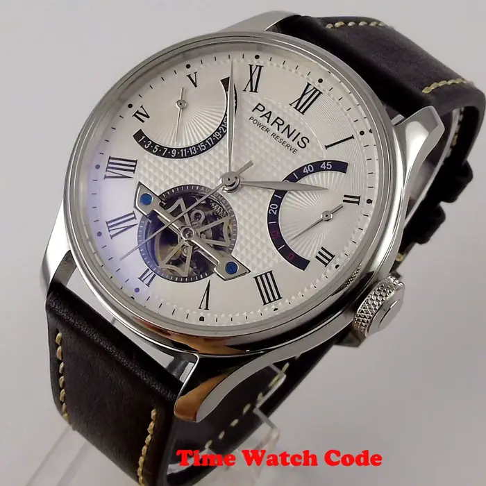 PARNIS-Montre à Volant existent pour Homme, Cadran Blanc, Réserve de Marche, Marques Noires, Chiffre