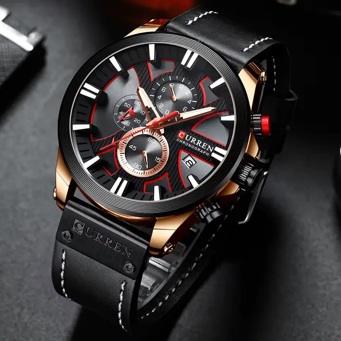 Montre chronographe Curren homme sport quartz bracelet en cuir pour hommes aventuriers et sportifs