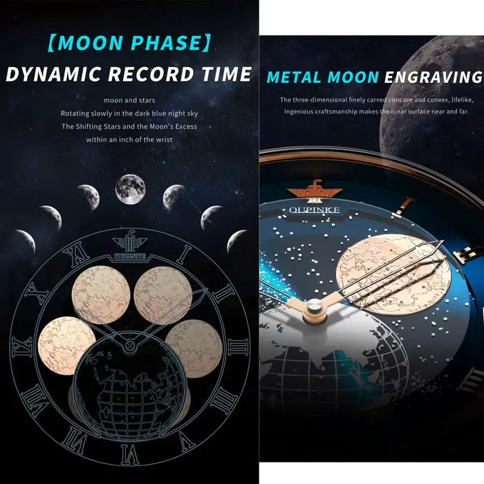 Montre mécanique de luxe OUPINKE avec cadran rotatif 3D Earth Starry Star résistante à l'eau pour homme occasions spéciales romantique et robuste
