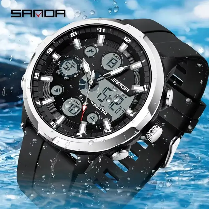 Montre numérique SANDA 9053 résistante à l'eau avec affichage LED et chronographe pour homme style sportif et casual occasions spéciales