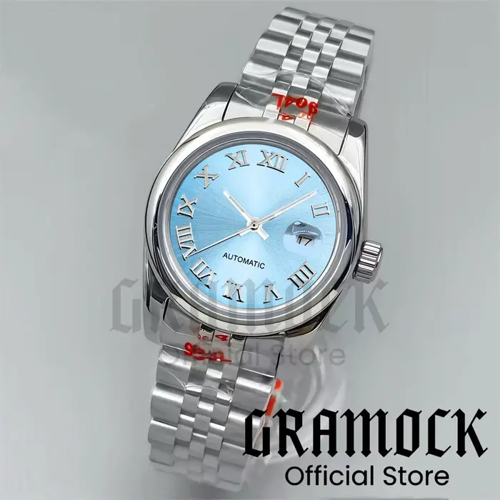 Gramock 31mm montre-bracelet mécanique NH05 pour femme cadran noir mat marque romaine argent/or ronde Beze lSteel montres pour femmes