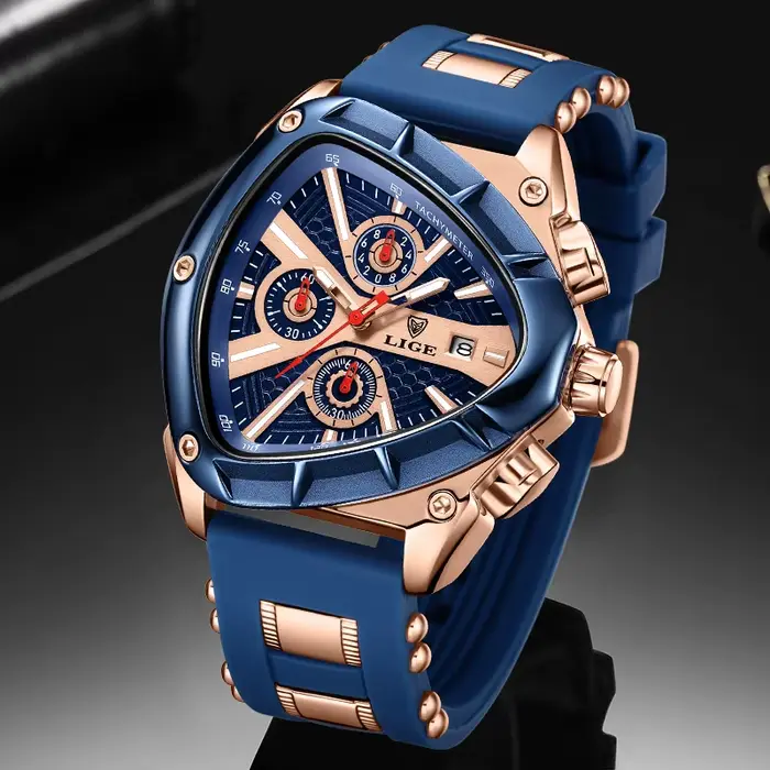 LIGE mode hommes montre Triangle chronographe militaire montre-bracelet Sport armée