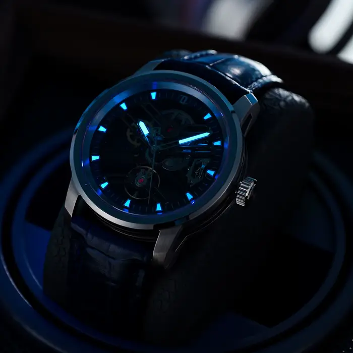 OBLVLO nouveau évider Transparent mécanique automatique hommes montre bleu squelette cadran bracelet en cuir lumineux classique montres KM-S