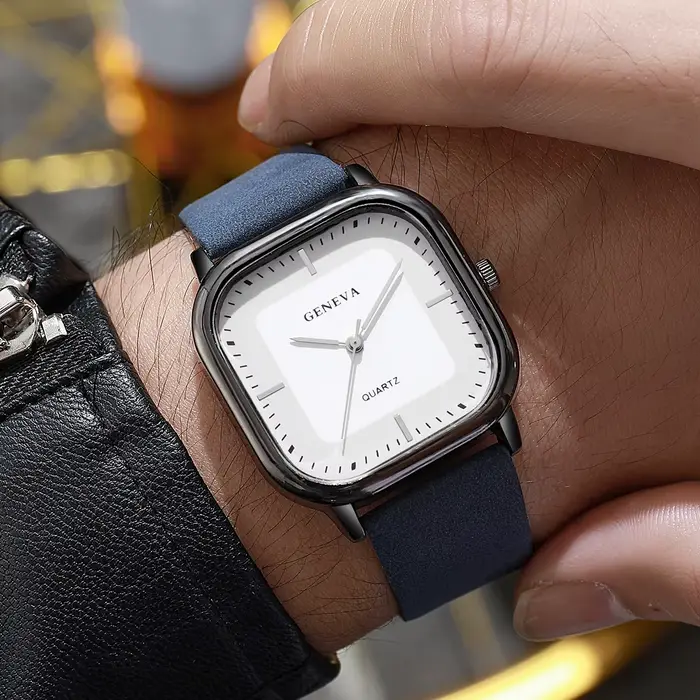 Montre homme carré quartz avec bracelet en cuir pour style fashion et casual occasions spéciales et quotidiennes