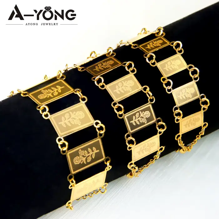 Bracelet de manchette de document en or arabe plaqué or 18 carats pour femmes islamiques