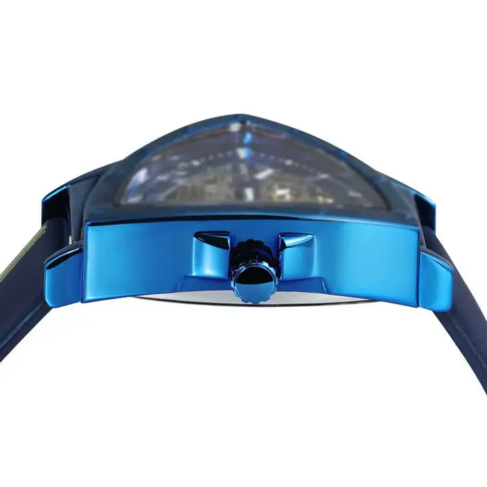 Montre T-WINNER en acier inoxydable avec bracelet en silicone bleu, style luxueux et design squelette pour hommes occasions spéciales