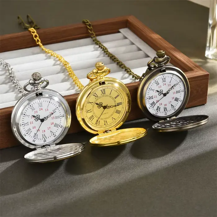 Montre de poche à Quartz à chiffres romains dorés à la mode