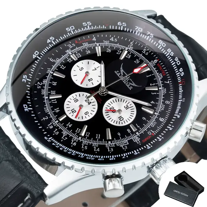 Montre JARAGAR pour homme, montre mécanique automatique multifonctionnelle, bracelet en cuir décontr