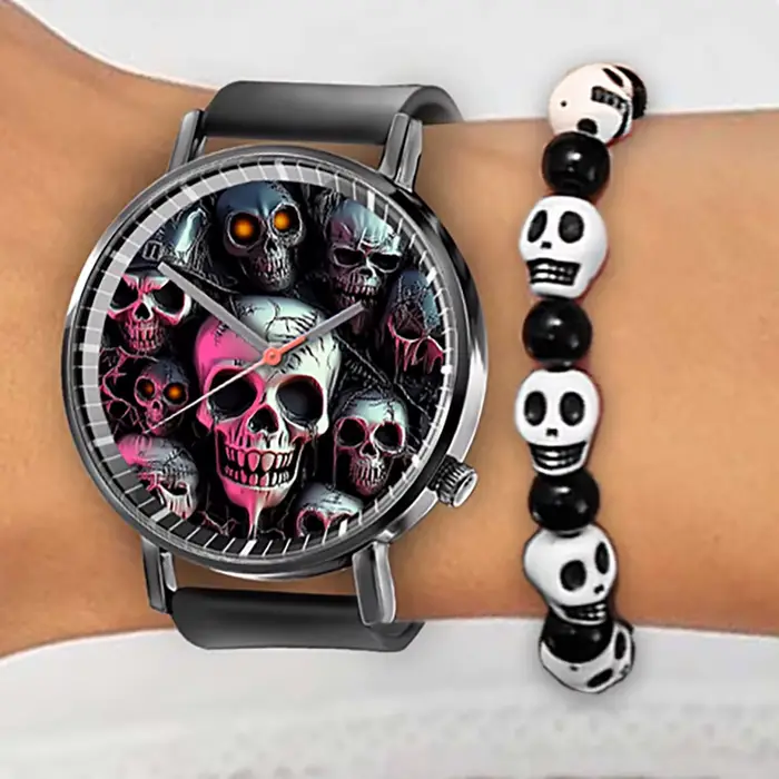 Hot Halloween Simple crâne conception hommes et femmes montres à Quartz décontracté noir Silicone horloge cadeau montre
