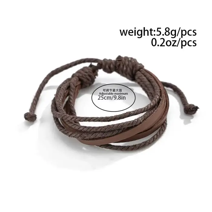 Vintage marron cuir Bracelets pour hommes Simple mode multicouche tressé corde chaîne bracelet mâle nouveaux bijoux