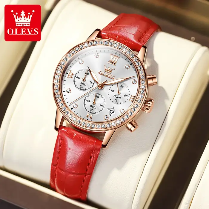 OLEVS 9933 Original montre à Quartz de luxe pour les femmes mode élégant bracelet en cuir étanche chronogrph marque