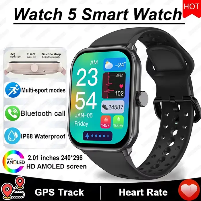 Montre connectée Boxuxing avec écran AMOLED, suivi de la santé et mode sport pour homme et femme occasions spéciales sportives et quotidiennes