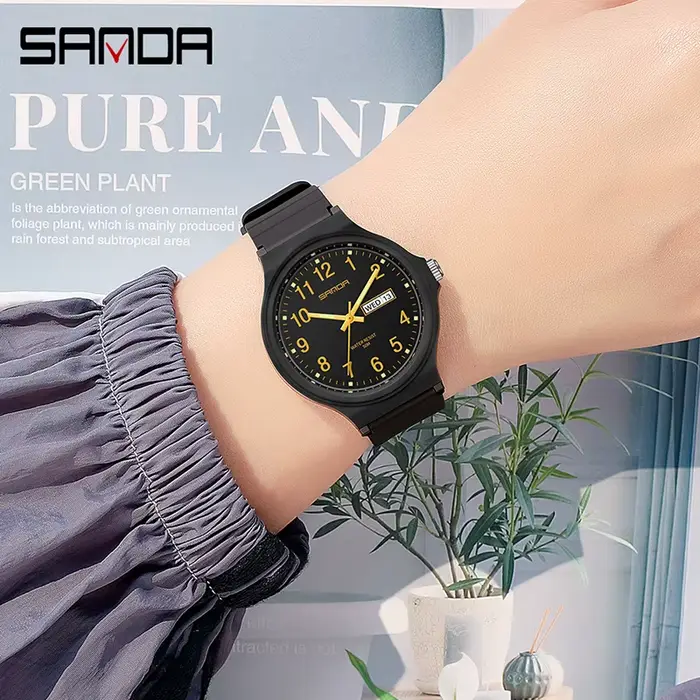 Mode Sanda Top marque Calenda montre à Quartz minimalisme Style dames montre-bracelet Simple noir blanc étanche