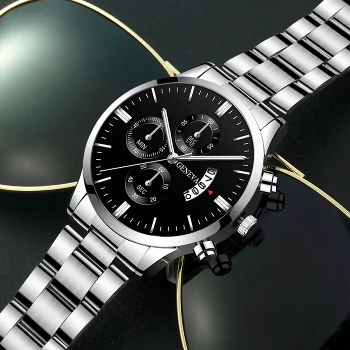 Montre-bracelet à quartz en acier inoxydable pour homme