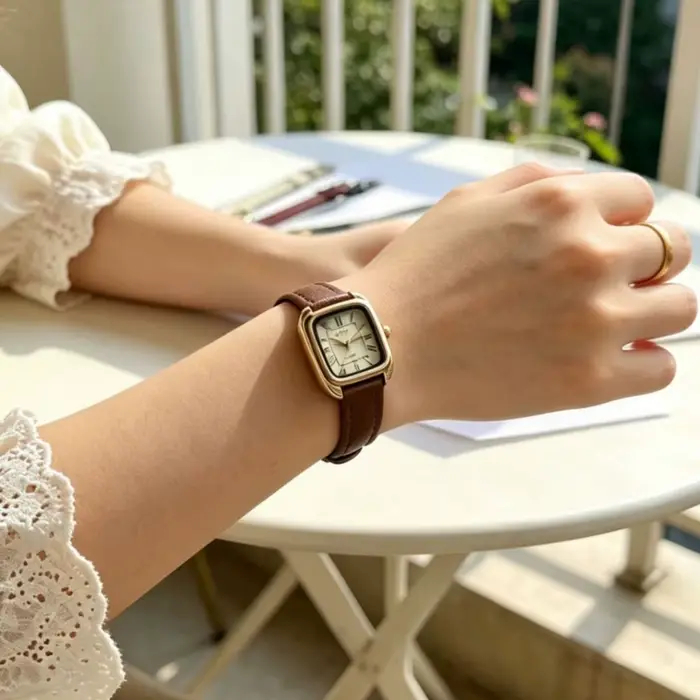 Montre-bracelet en cuir tendance pour femme