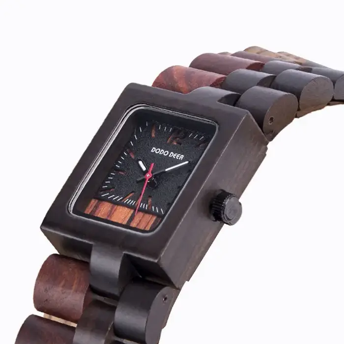 Montre-bracelet en bois d'ébène Quartz élégante pour femmes occasions spéciales mode et casual résistante à l'eau avec fermoir caché à bouton-poussoir