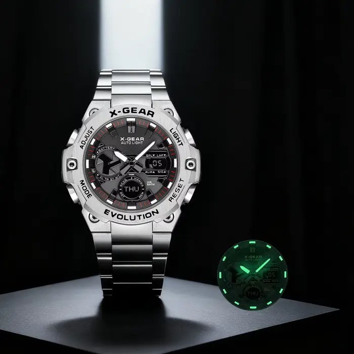 Montre multifonctionnelle pour homme X-GEAR en acier inoxydable avec rappel d'alarme