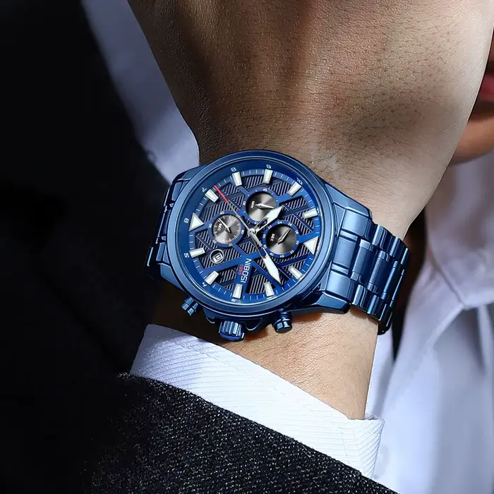 NIBOSI sport hommes montres haut de gamme de luxe Quartz étanche chronographe bleu montre-bracelet mâle horloge Relogio Masculino Reloj