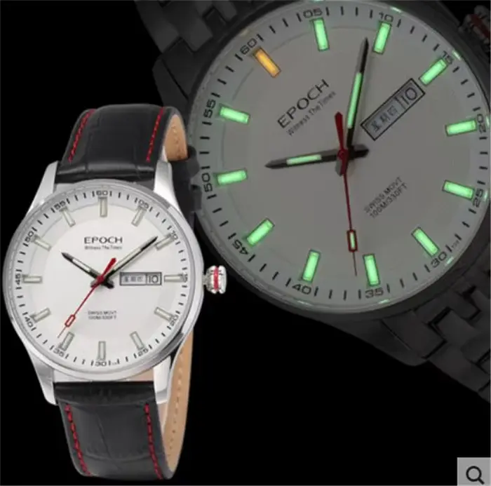 EPOCH hommes montre à Quartz Super lumineux 25 mouvement Ronda chinois anglais jour Date WR100M saphir