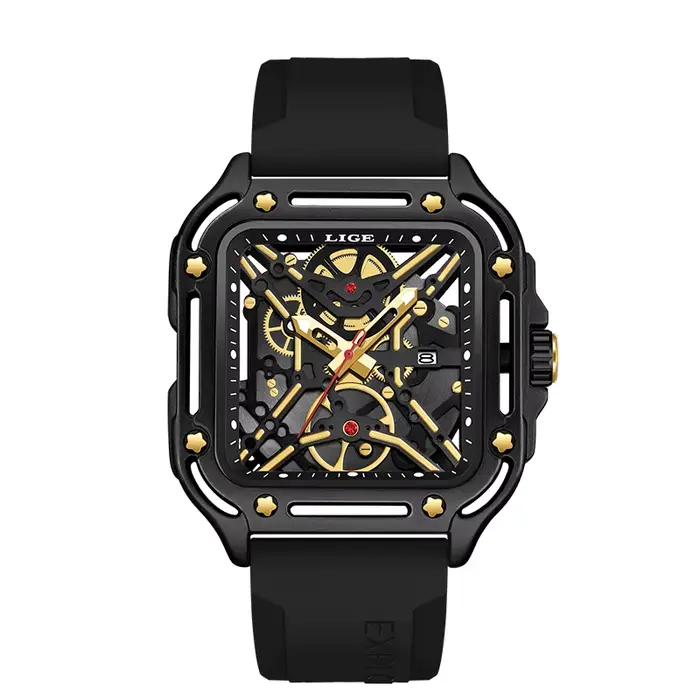 Montres automatiques LIGE Design pour hommes, design ajouré, luxe, silicone, mécanique, étanche, lum