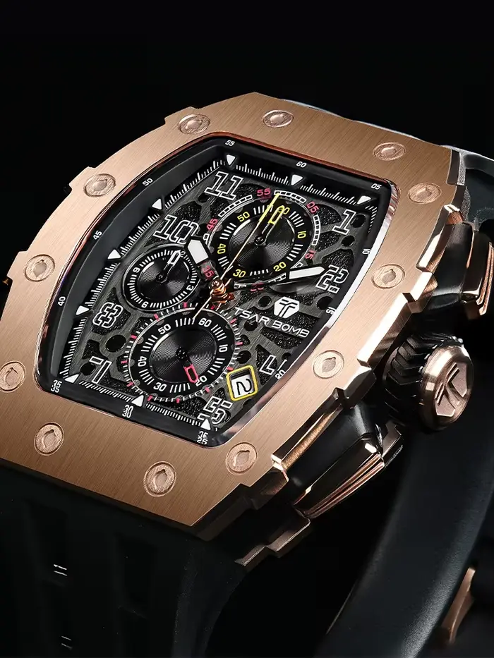 Montre TSAR BOMBA TB8204 Luxe Chronographe Stylish Hommes Occasions Spéciales Quartz Résistante à l'Eau