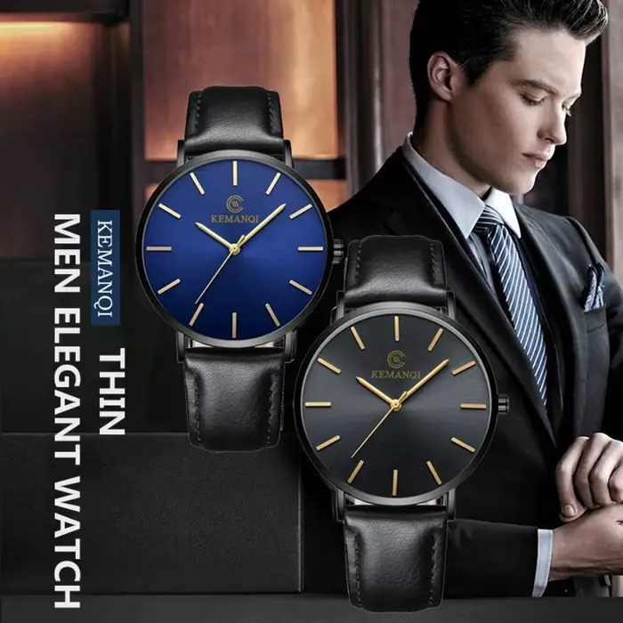 Montre JBAILI en acier inoxydable avec bracelet en cuir pour homme élégant occasions spéciales affaires soirées