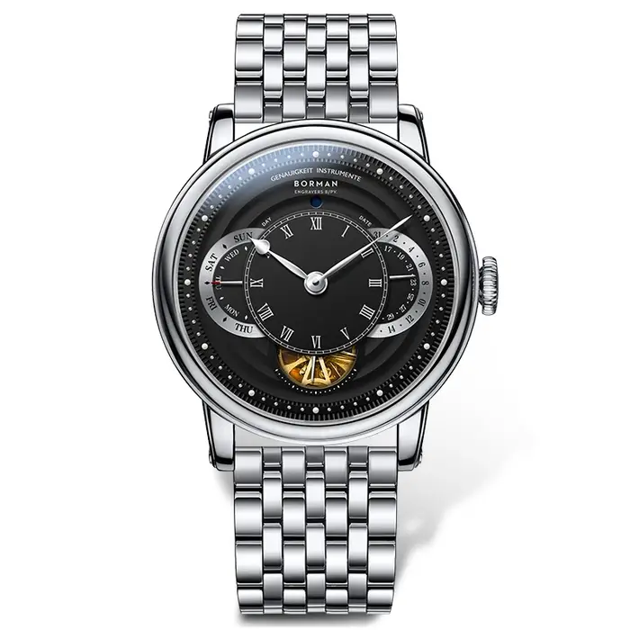 BORMAN Design luxe hommes montre-bracelet automatique cadran squelette bracelet en cuir véritable saphir cristal verre