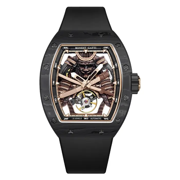 BONEST GATTI BG9008 mode mouvement automatique montre-bracelet squelette guerrier grand cadran verre saphir montres mécaniques pour hommes