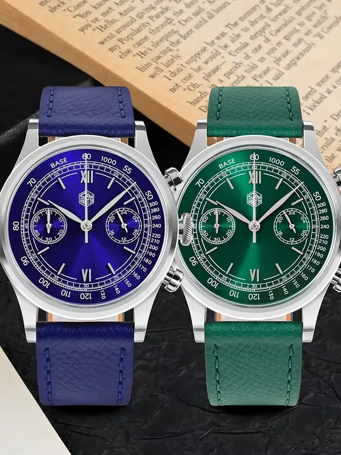 San Martin 38mm VK64 montre à Quartz hommes Vintage chronographe montres robe arabe/romain indices 5Bar saphir SN0101JS-1/2