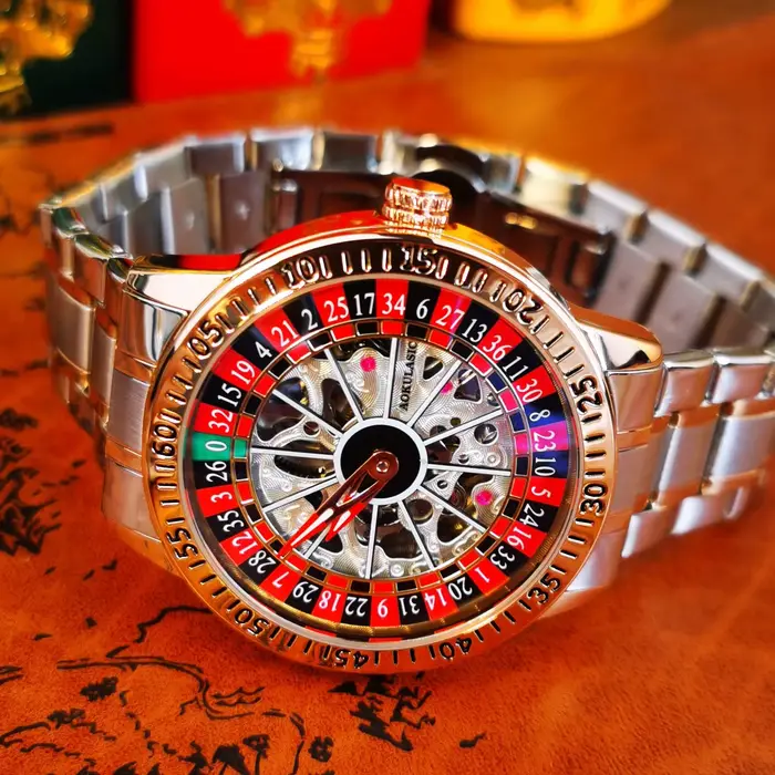 AOKULASIC mode squelette montre mécanique pour hommes conception rotative luxe en cuir bracelet en acier lumineux