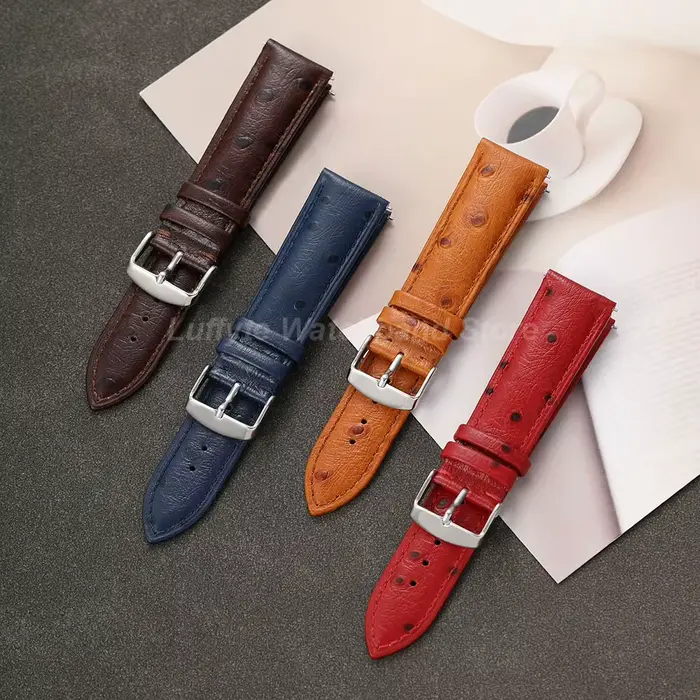 Bracelet de montre en cuir motif autruche pour hommes et femmes