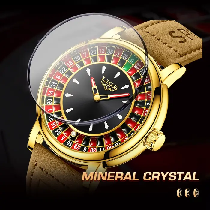 Montre homme LIGE cadran roulette russe bracelet alliage étanche quartz style fashion casual pour homme occasions spéciales